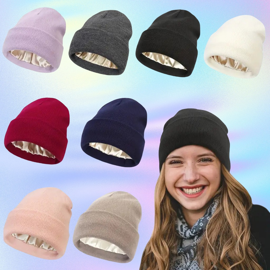 Beanie Cuffed Knit - Topi Beanie Anti Statis Berlapis Satin